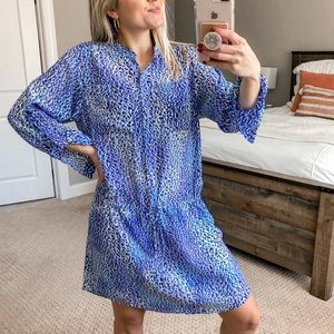 Rebecca Taylor Blue Multi-Print Long-Sleeve Shirt Dress